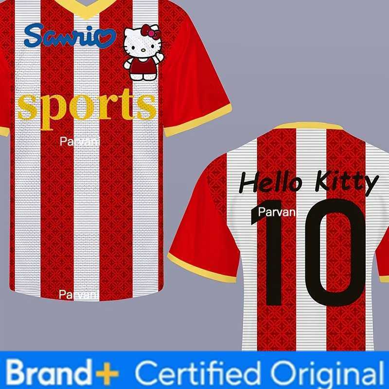 Sanrio 2026 Hello Kitty V-neck Special Edition Football Jersey Casual Sport Short Sleeve Harajuku Loose Tshirt Streetwear Kids/Adults H260228