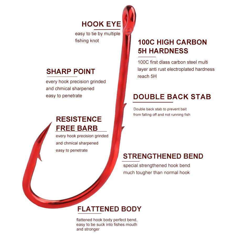 FISH KING Red Sea Barbed Lures Shank Beak Live BaitHolder Carp Fishing Jig Worm Hooks Accessories Tackle Z260228