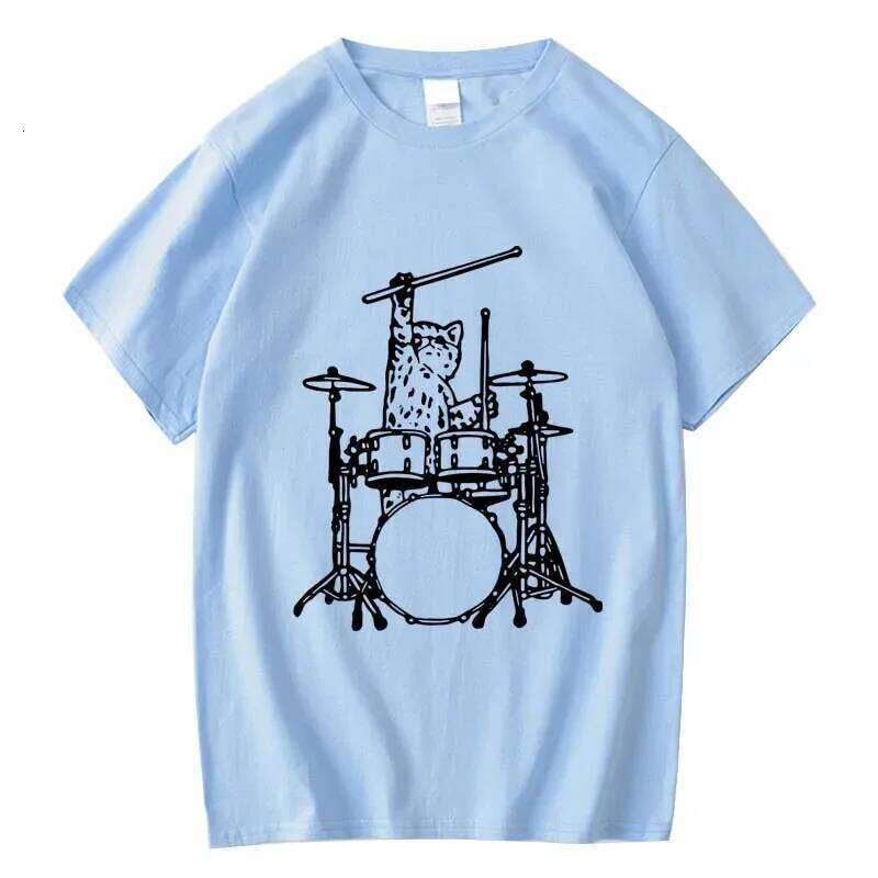 Summer Men's High Quality 100% Cotton Funny Music Cat Print Loose O-neck T Shirt for Men Short Sleeve T-shirt Male Tops C260228 - view 7