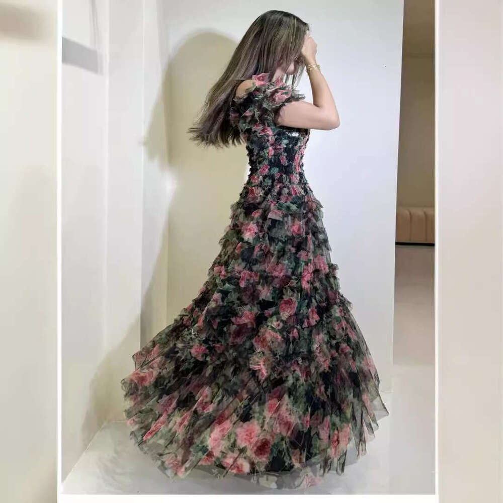 2026 Summer European and a2 American Women's Fashion Designer Women's Off Shoulder Flower Mesh Long Skirt