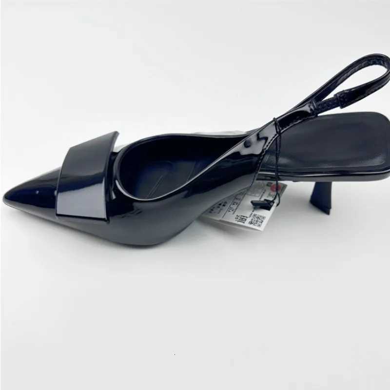 Pointed Toe Women Dress Shoes Black Patent Leather Summer Ladies Slingback Stilettos 2025 New Fashion Ladies High Heeled Sandals K260228