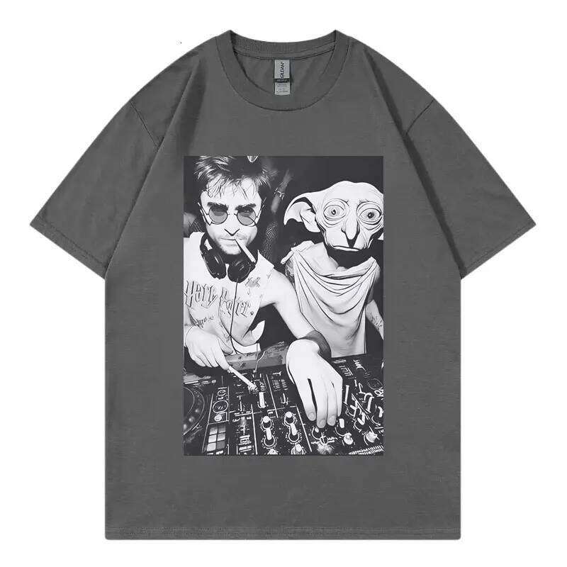 With Dobby The House Elf DJ Smoking Funny Meme T Shirt Gothic Vintage Short Sleeve T-shirt Unisex Fashion Casual Loose T-shirts C260228 - view 6
