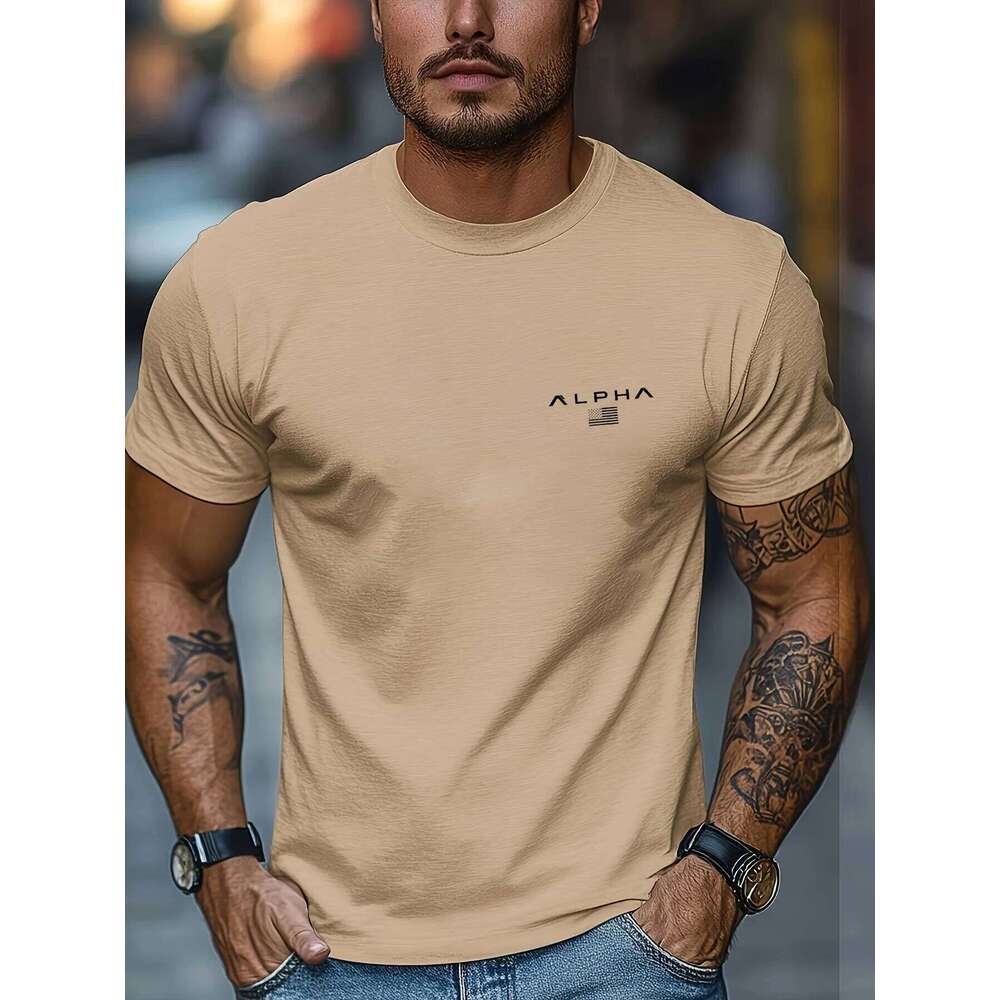 Men's Summer 100% Cotton Fashionable Casual Sports Loose Fashion ALPHA Pattern Printed Round Neck Short Sleeve T-shirt Top C260228 - view 4