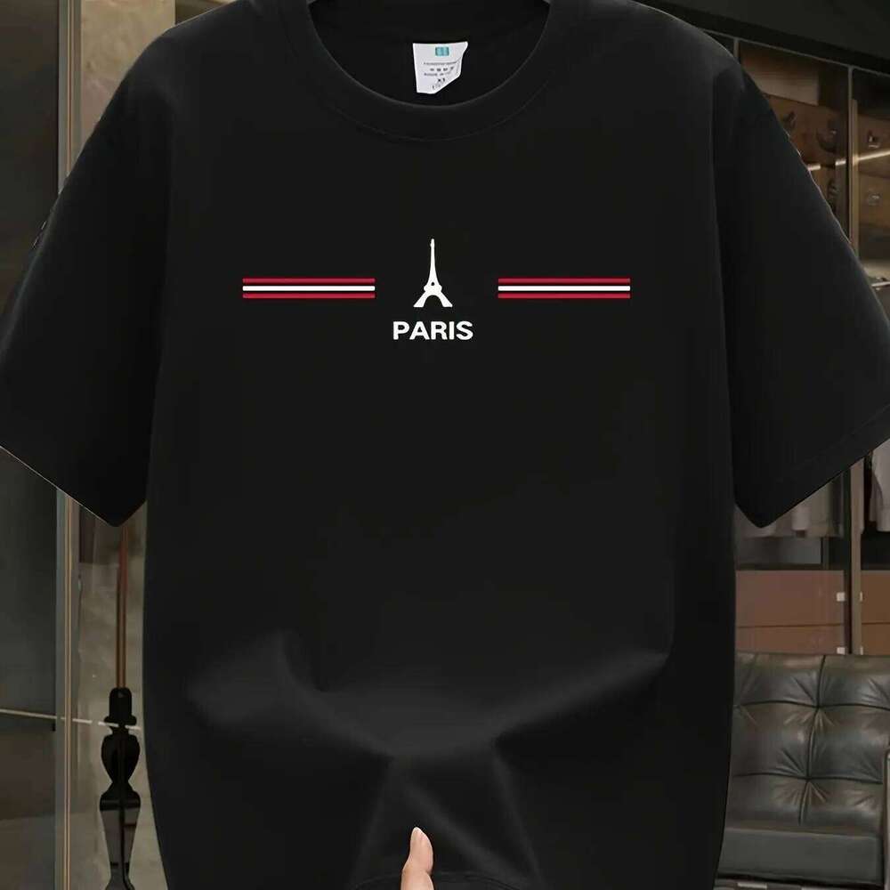 2025 new model Men's summer 100 cotton fashionable casual sports loose fashion trendy brand Paris printed round neck short sleev C260228 - view 3