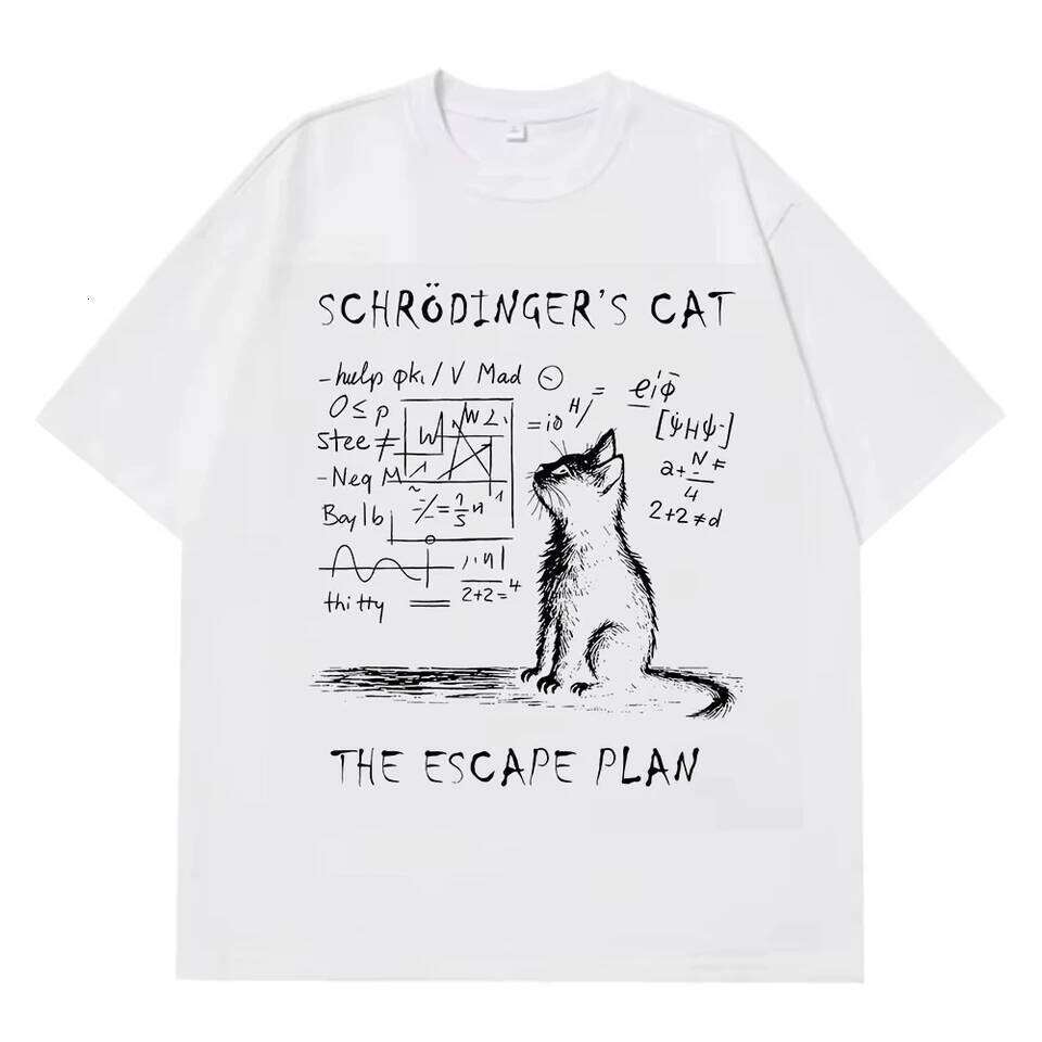 Schrodinger Cat Physics Quantum Mechanics Creative Print Summer Short-sleeved Cotton T Shirt Men Women Streetwear Loose T-shirts C260228