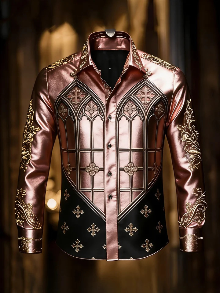 mens 10 color 3D cross printed shirt with high-quality patterns casual and fashionable long sleeved lapel shirt 260227 - view 5