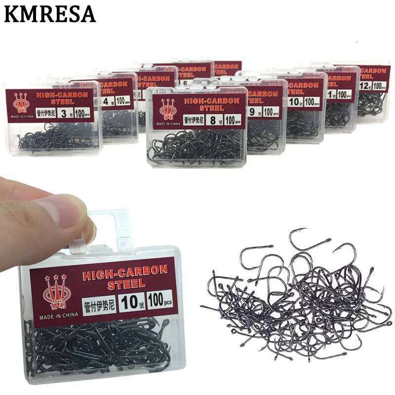 100Pcs High Carbon Steel Hooks 3 -12 # Set in Fly hook Jig Barbed Wire With Hole For Fishing Accessory Pesca Z260228