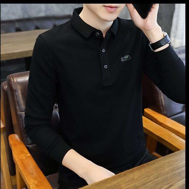 Noble Crocodile Spring and Autumn Embroidered designer handbag Men's Outerwear Long Sleeve Polo Shirt Slim Fit Plus Size LANTI KAST Striped New C