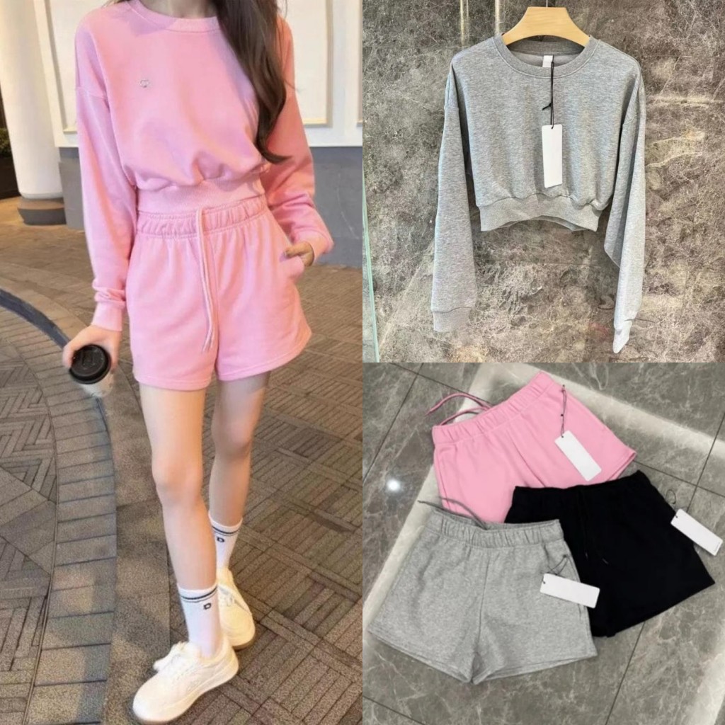 Designer Women Short Tracksuit Yoga Set Cropped Sweatshirts+Shorts Crew Neck Pullover Studio-to-street Weekend City Jogger Sportswear with Chrome Logo Cloth
