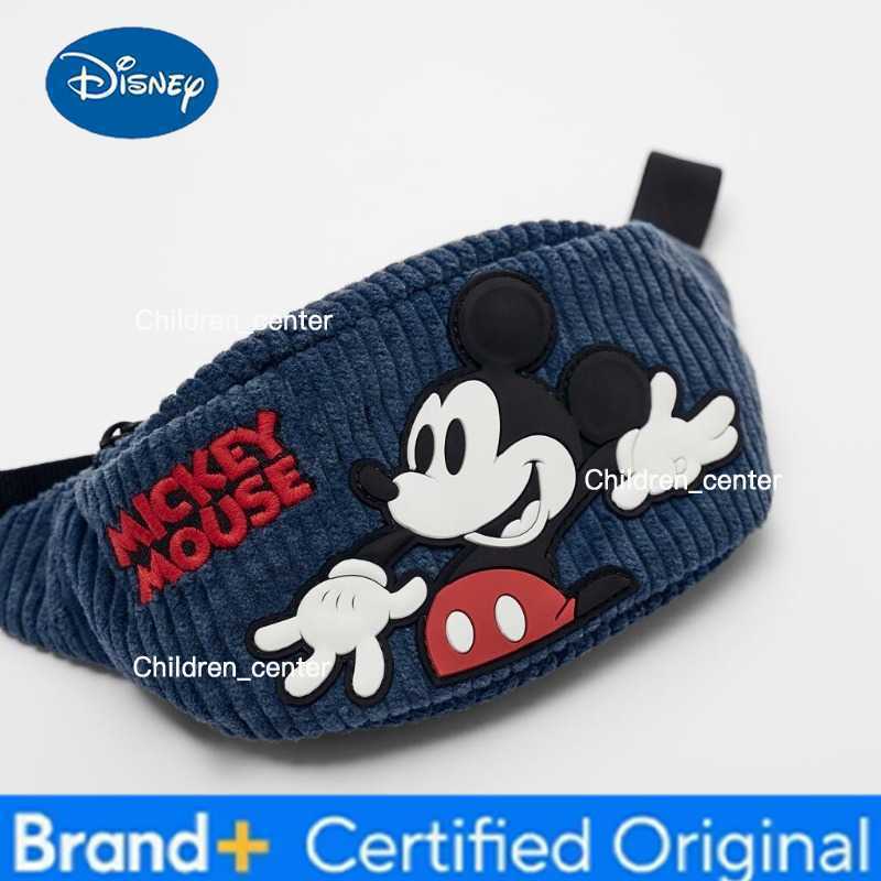 Disney blue embroidered Mickey Mouse cute mini crossbody bag corduroy fabric childrens small waist bag H260228