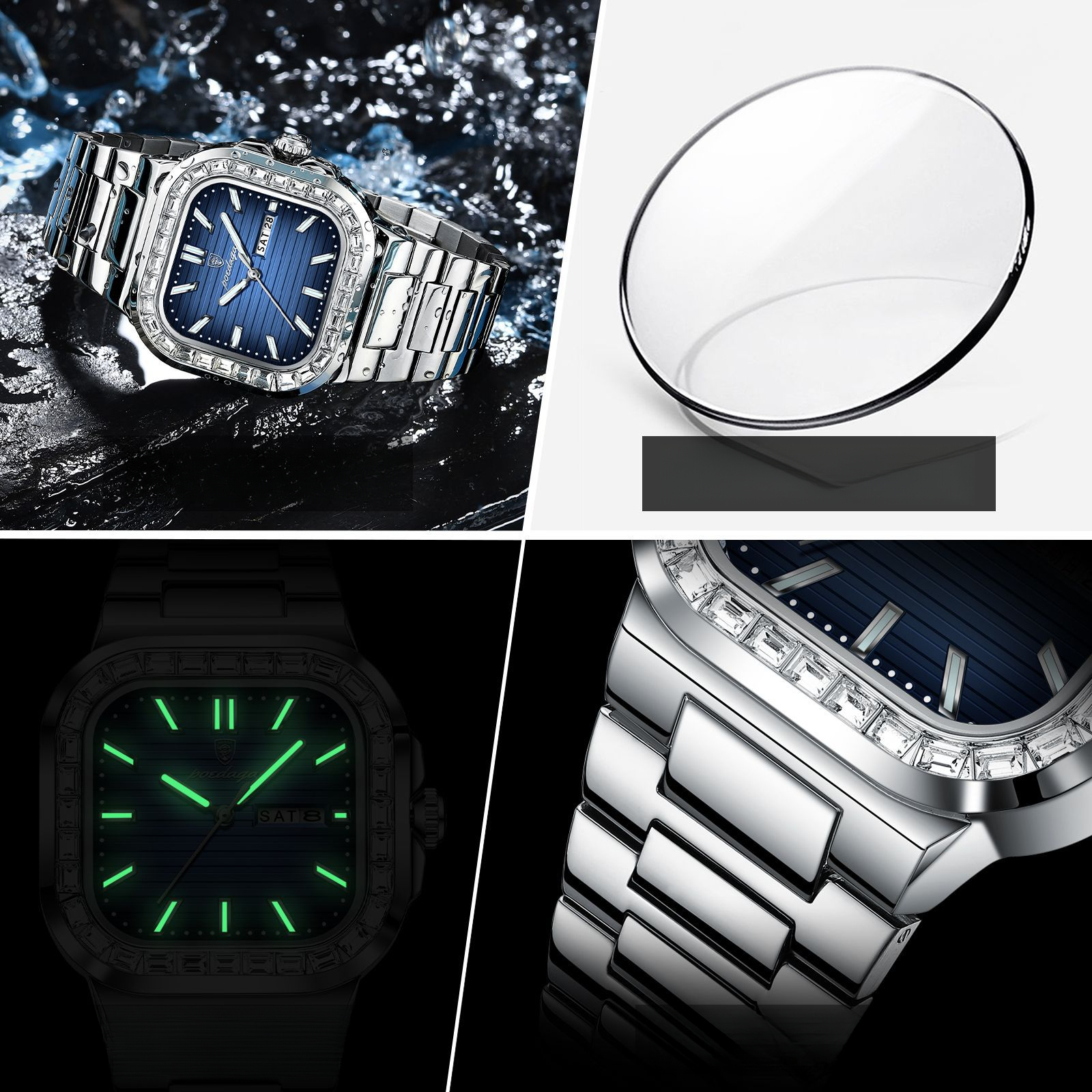 Swiss Designer Watch Brand Diamond Inlaid Men's Watch New Luxury Watch Dual Calendar Fashion Quartz Watch Steel Strap - view 3