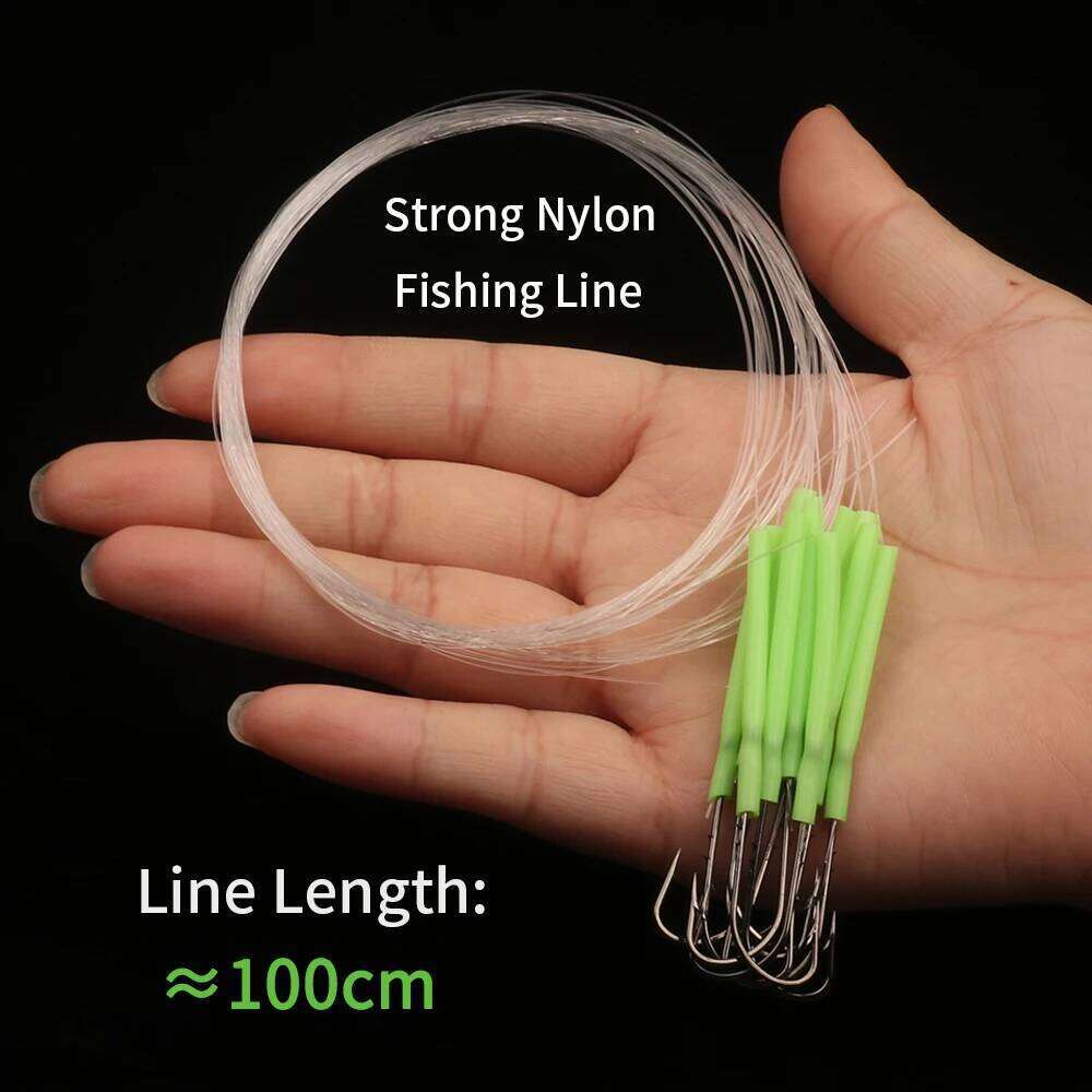 Ellllv 10pcs 1# - 4/0 Long Shank Fine Wire Baitholder Pre Tied Nylon line Anti-bite Hook Saltwater Fishing Tackle Z260228