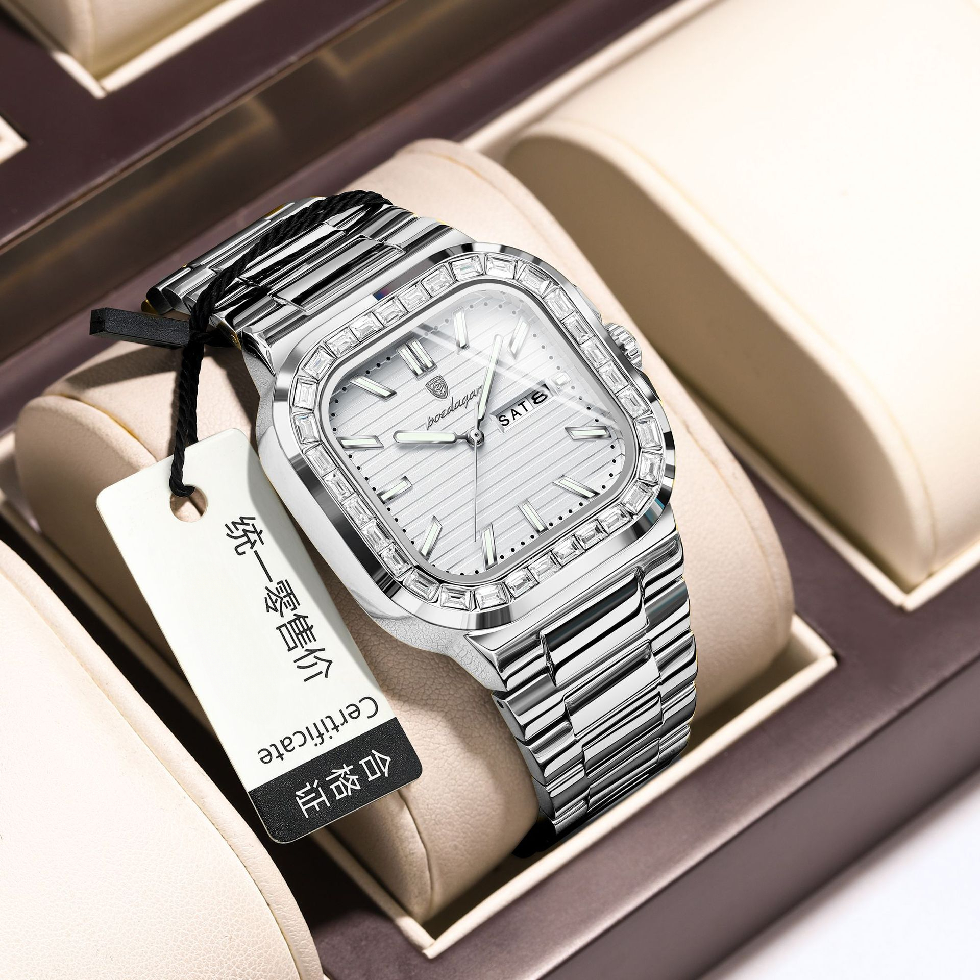 Swiss Designer Watch Brand Diamond Inlaid Men's Watch New Luxury Watch Dual Calendar Fashion Quartz Watch Steel Strap - view 6