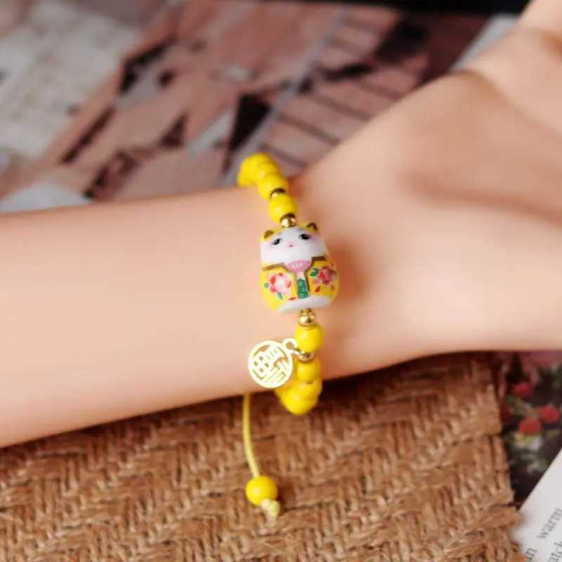 b03 Cat Bracelet For Girls Colorful Beaded Bracelets Harajuku Ceramics Anime Pendant Charm Bracelets Jewelry Gifts Wholesale H260228