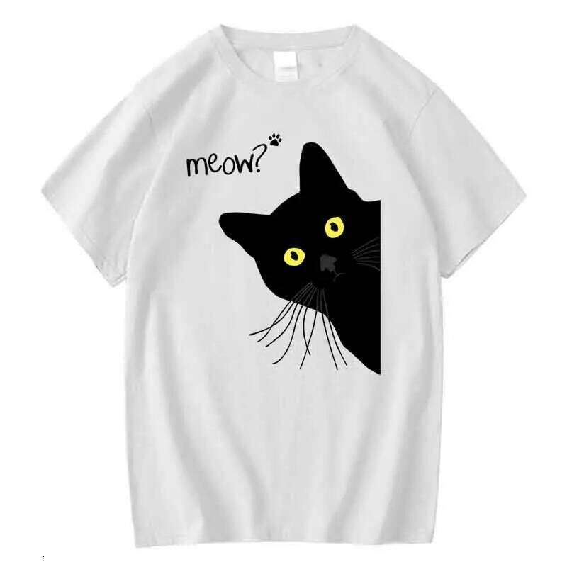 Men's T-shirt 100% Cotton Summer Meow Black Cat Print T Shirt Casual Loose o-neck Men Tshirt Short Sleeve t-shirt Male Tees C260228 - view 4