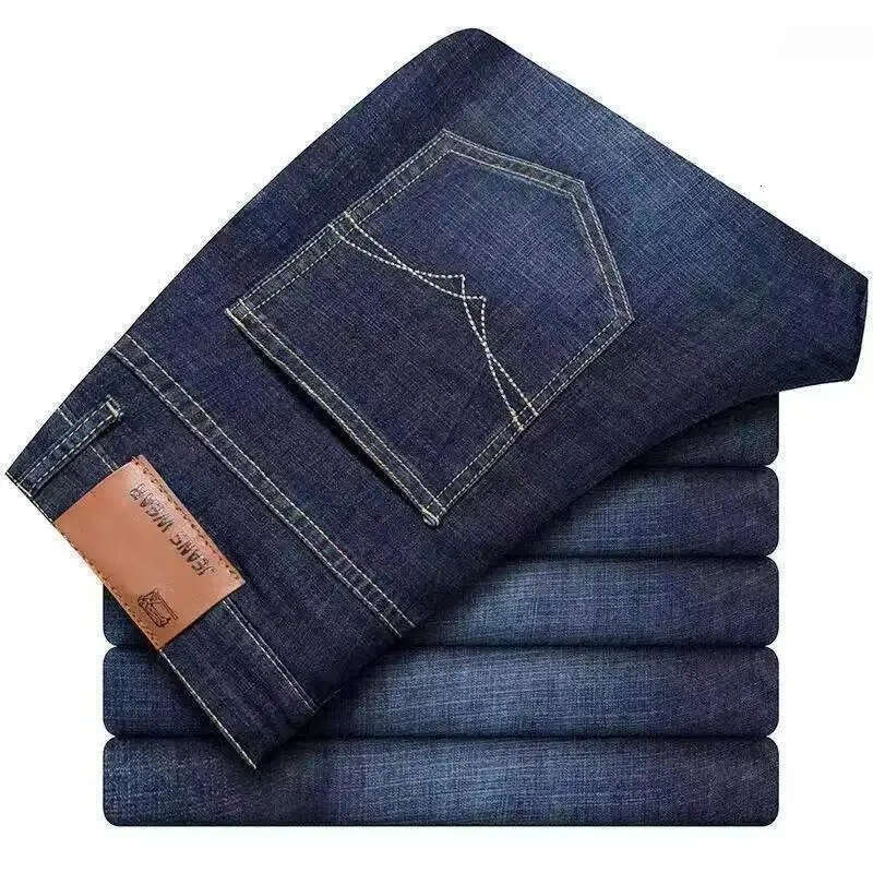 Stretch Straight Business designer Casual Jeans Classic Blue Black Denim Work Trousers Men's Clothing - view 5