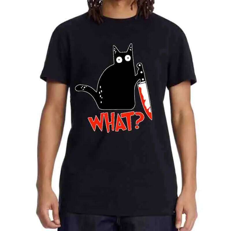 Funny Knife Cat Cartoon Printed T-Shirt Men Fashion Casual Short Sleeves Loose Oversized Cotton Tshirt Summer Breathable Tees C260228 - view 4