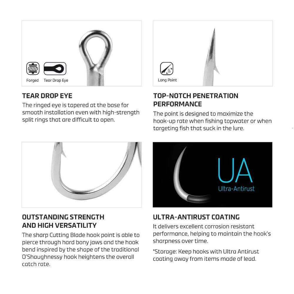 NOEBY Heavy Class Treble Big Game Tackle 1/0 2/0 3/0 4/0 6066 4X Hi Carbon Steel Antirust Forged Shark Fishing Hook Z260228