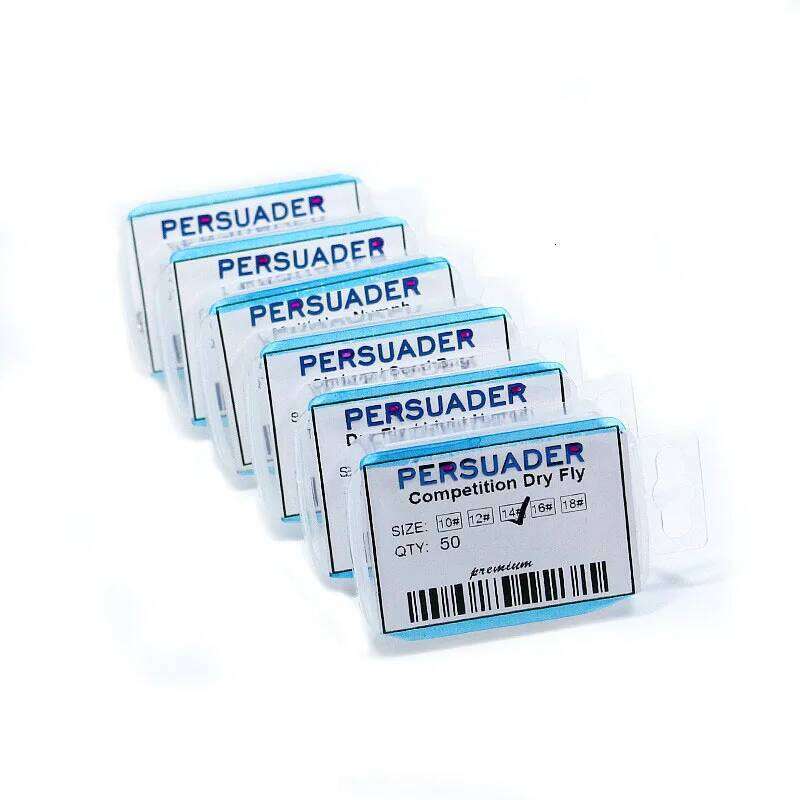 PERSUADER 50pcs/box professional competition barbless dry 10# 12# 14# 16# 18# slim&light mosquitos fly fishing hooks Z260228
