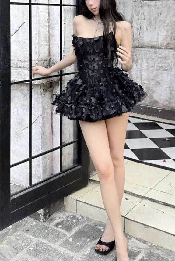 2026 summer a2 designer fashionable and sexy strapless sweet and playful princess 3D floral fluffy short skirt dress