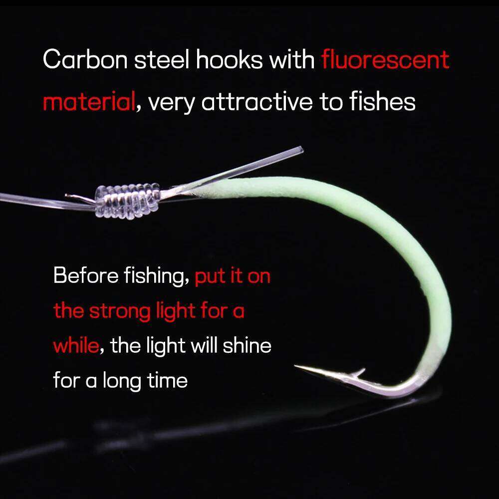 Elllv 30/20/15/10pcs 12# -30# Luminous Hook With Hand Tied Line Glow Barbed Saltwater Hooks For Snapper Grouper Fishing Z260228