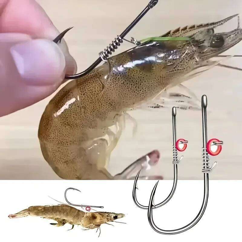 10 Pcs Hooks Live Shrimp Fixed Hook Carbon Steel Barbed with Holes 2/3/4 Catfish Bass Fishing Gear Lure Z260228