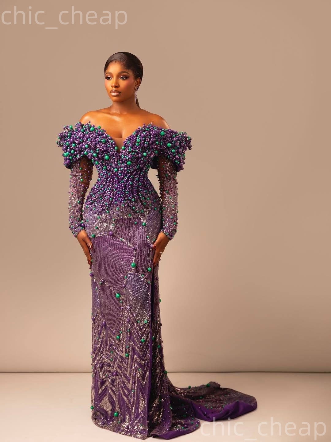 2K26 Purple Prom Dress 2026 Mermaid Pearls Beaded Off Shoulder Sequined Evening Dresses For Black Women Birthday Party Formal Receiption Gowns Dresses