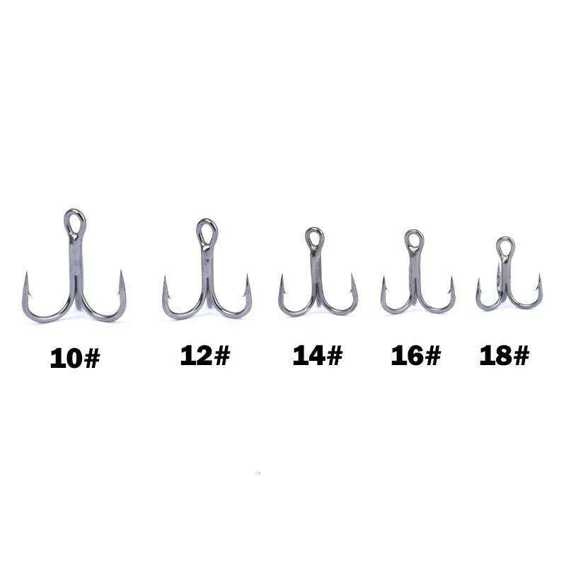New 10pcs 3x Strong Super Sharp Round Hook Antirust High Carbon Steel 10-18# Sea Treble Hooks Fishing Tackle Z260228