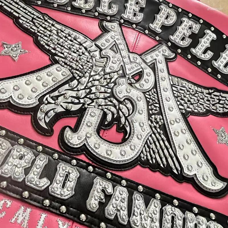 Men's Jackets High-quality PP Authentic Women's Black Blue Pink Genuine Leather Embroidered Diamond Short Jacket