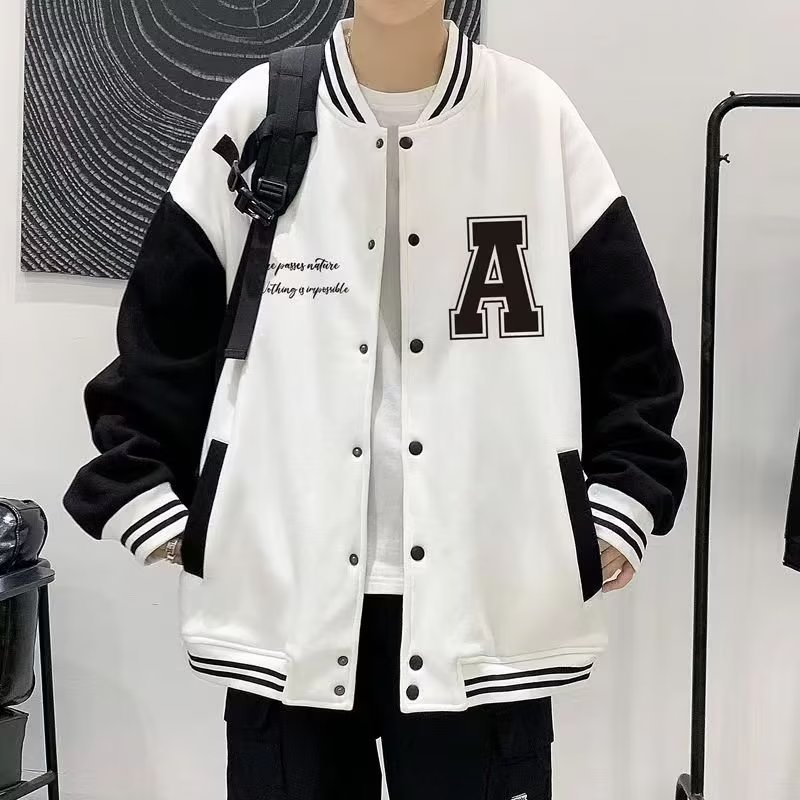 New Spring & Autumn Men's Color - Block Printed Baseball Jacket, Casual Sportswear for Students & Team Uniform