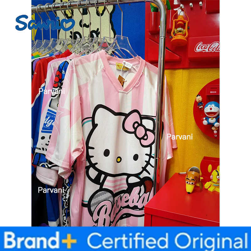 Sanrio 2025 Music Hello Kitty V-neck Football Tshirt Cartoon Sportswear Kid Adult Loose Casual Breathable Sport Streetwear Tee H2602281