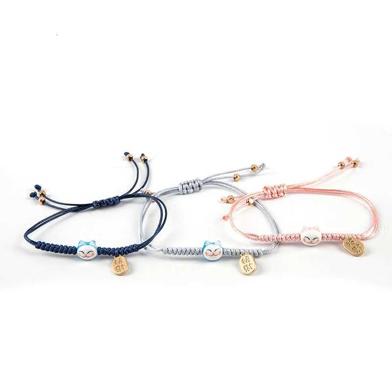 Handmade Colorful Rope Lucky Cat Bracelet For Women Girls Birthday Gifts Charm Tassel Fashion Maneki Neko Couple Bangles H260228