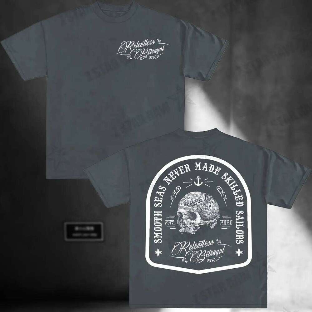 Calm Ocean Never Makes A Skilled Sailor. Men's Round-neck Short-sleeved Shirt with Skull Pattern pure Cotton T-shirt Casual C260228 - view 3