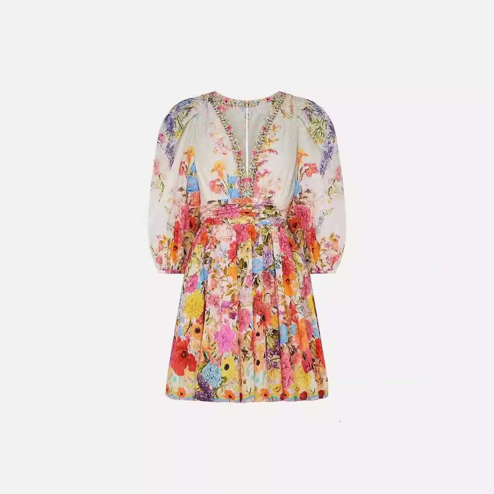 2026 Spring/Summer New Designer Fashion Fairy style Flower V-neck a2 Lantern Sleeve Sweet Skirt