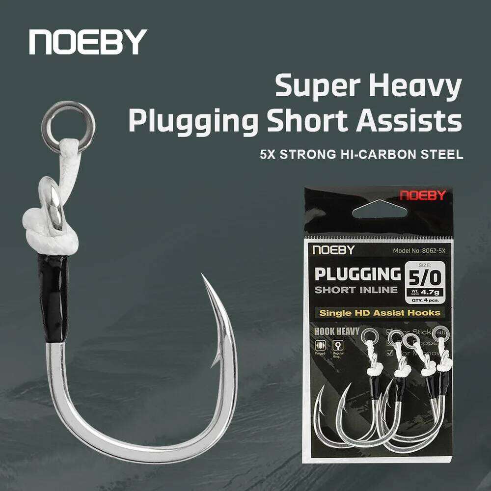 Noeby Super Heavy Plugging Short Assists 5X Strong Hi-Carbon Steel fo Big Saltwater Lure Target Bluefish GT Tuna Single Hook Z260228