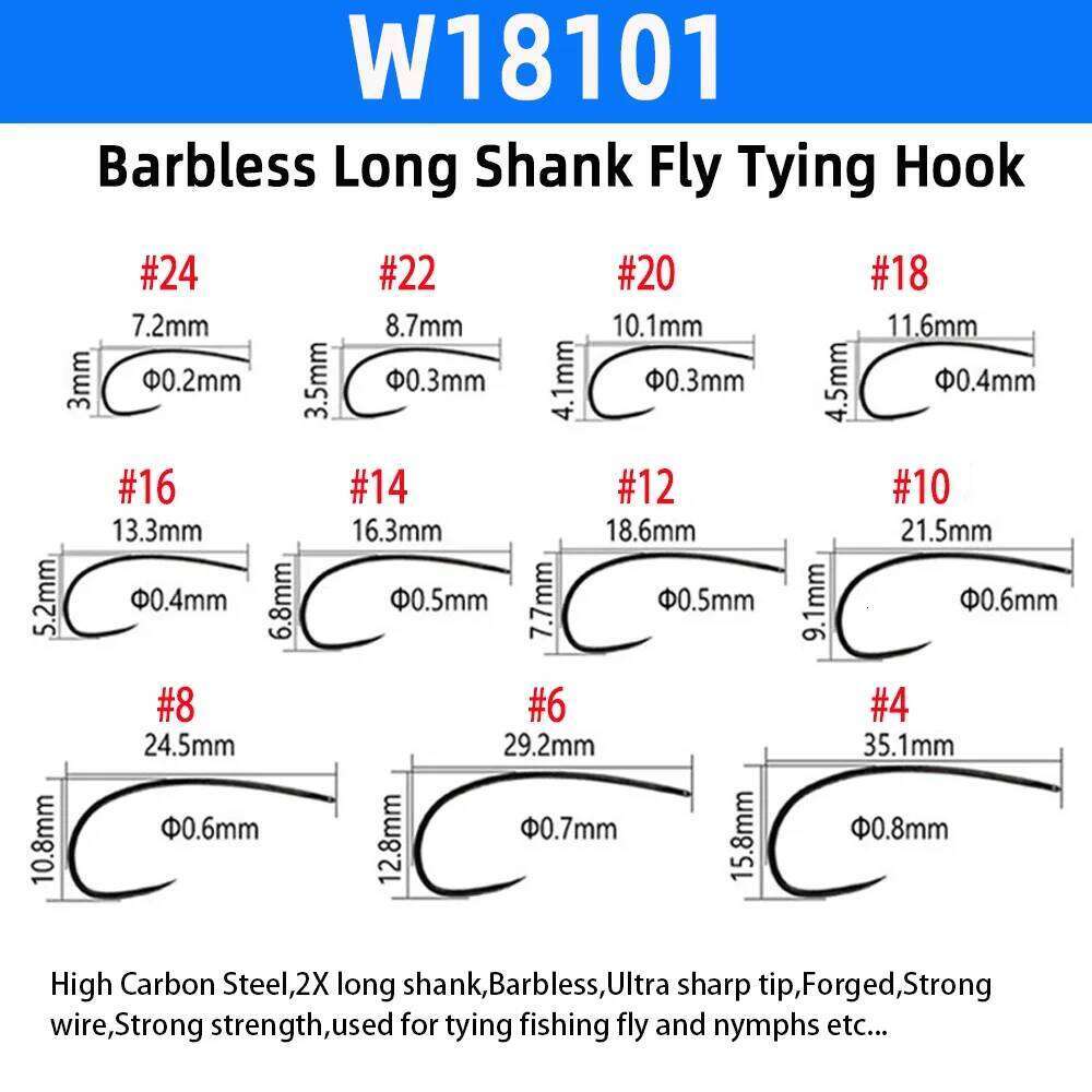 Wifreo 50pcs #1-#24 High Carbon Steel Tying Hook Dry Wet Shrimp Caddis Fly Hooks Trout Lure Baits Fishing Tackle Z260228