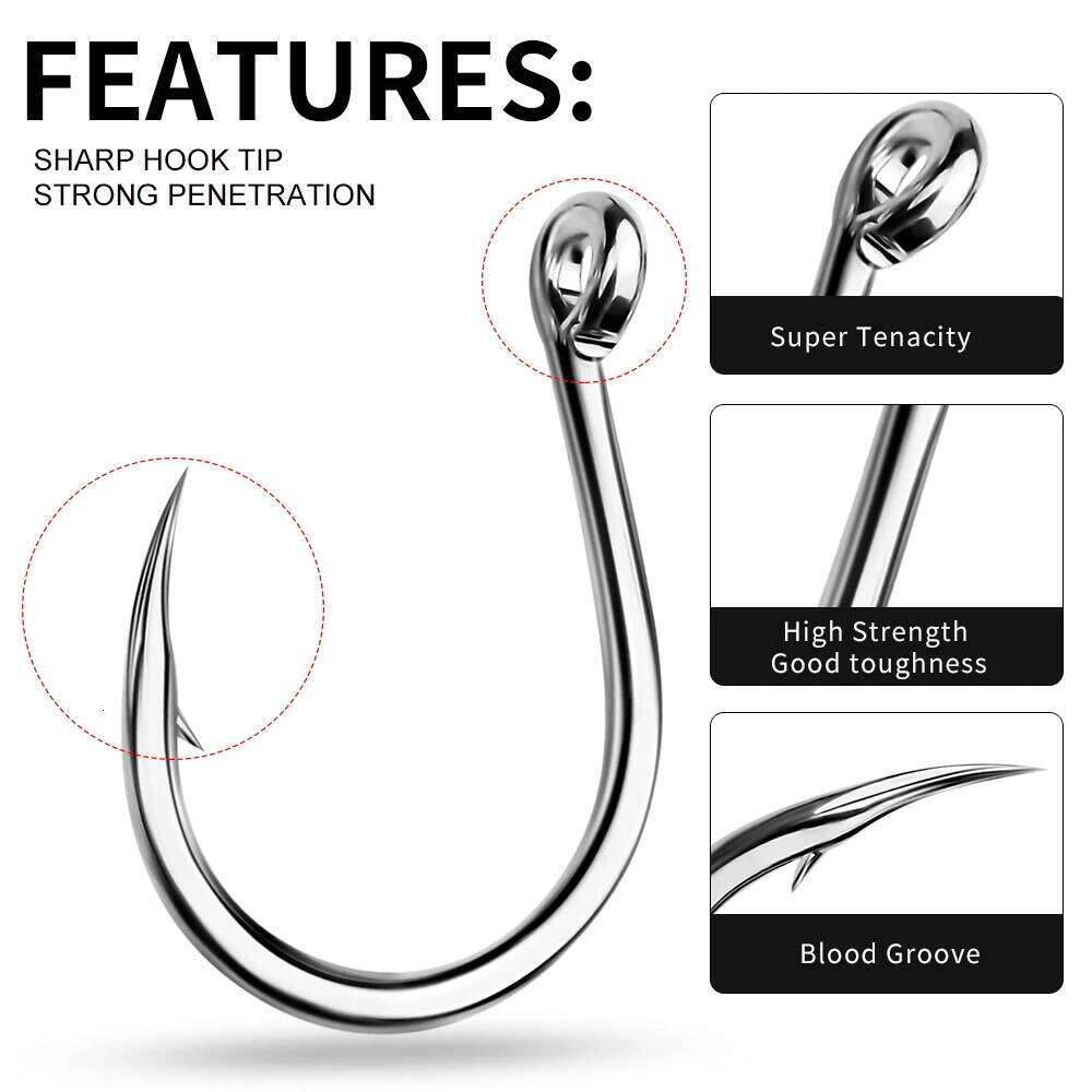 PROBEROS 10Pcs Jigging Hook Barbed Inline Hooks Saltwater high Carbon Steel Fishing Accessories Z260228