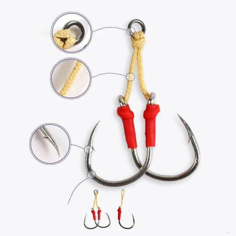 2pcs/bag Double Single High Carbon Steel Slow Sea Hook Saltwater Fishing Metal Jigging Assist Hooks Z260228
