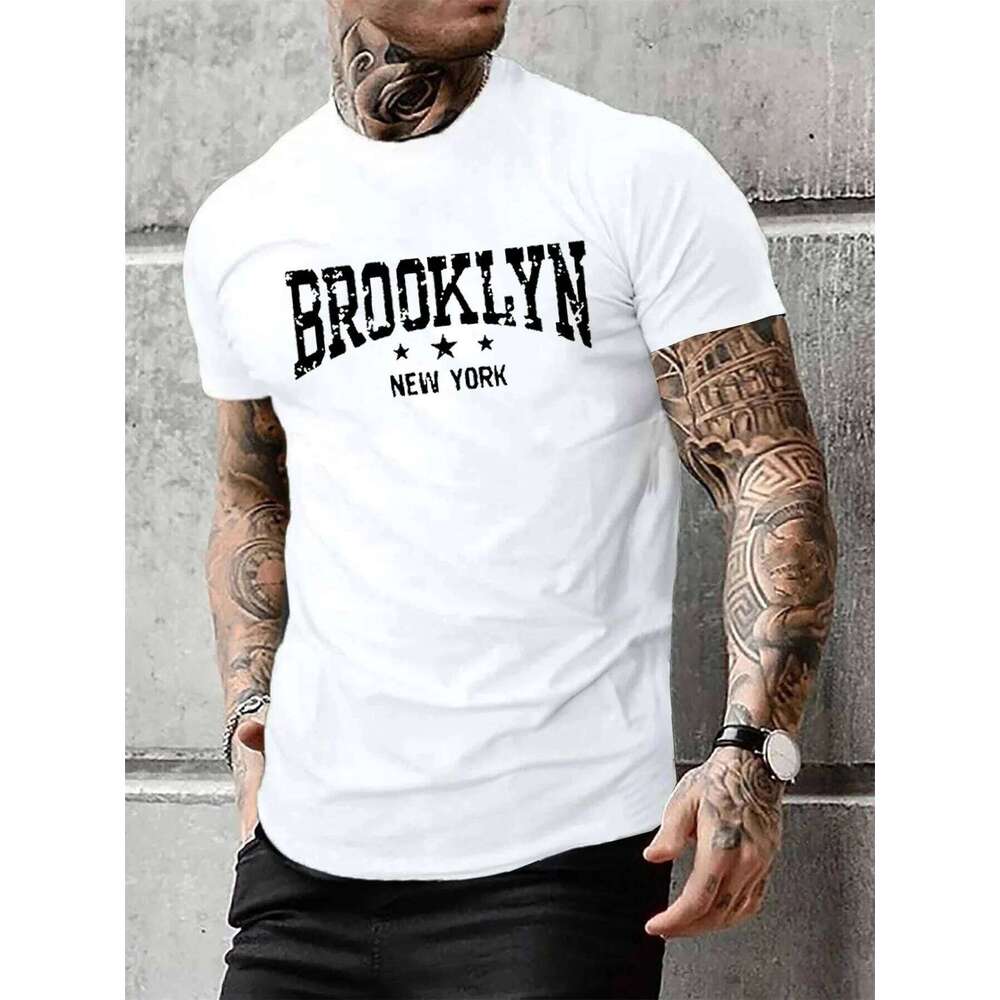 Men's 100% pure cotton summer casual loose Brooklyn New York letter printed comfortable round neck short sleeved T-shirt top C260228 - view 4