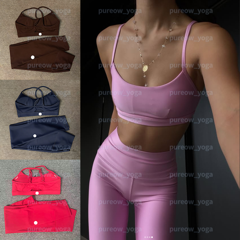 Women's Yoga Set Sexy Spaghetti Strap Beautiful Back Sports Bra Nude Feeling Moisture WickingHigh-Waist Airlift Legging Butt Lifting Pilates Fitness Suit