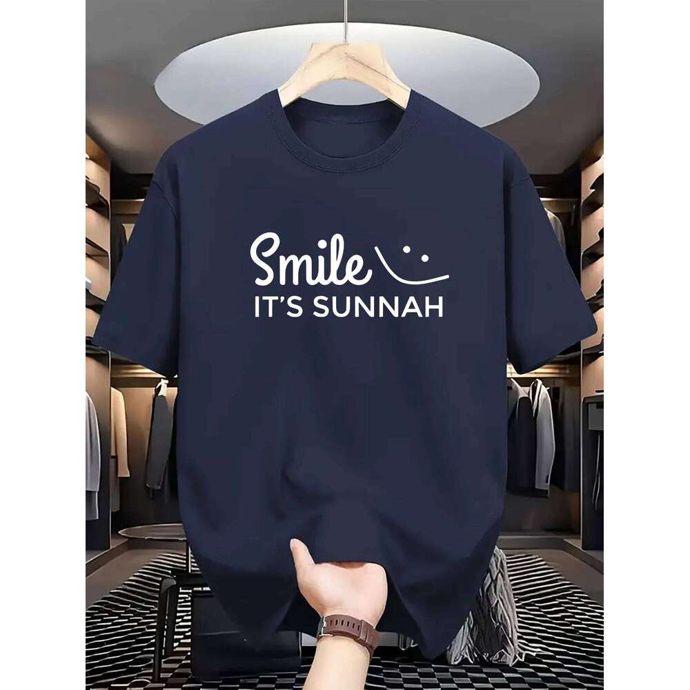 Men's 100% Cotton Smile Letter Print T-Shirt - Breathable, Casual Summer Tee for Outdoor & Everyday Fashion C260228 - view 5