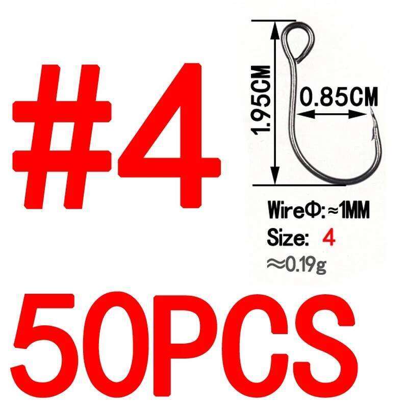 Bimoo 50pcs for Fishing Spare Single Fish Lure Hooks Inline Hook Big Eye Size1 2 4 6 8 High Carbon Steel Z260228