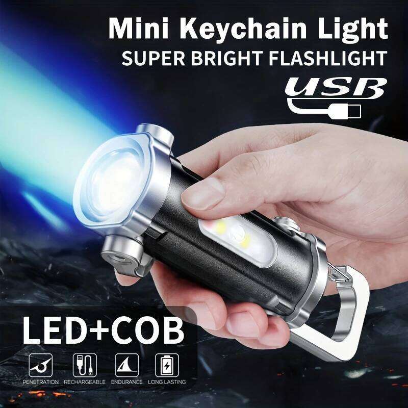 Mini Keychain Flashlight Rechargeable Pocket Cob Working Outdoor Hook Emergency Warning Light For Camping Walking Hiking Z260228