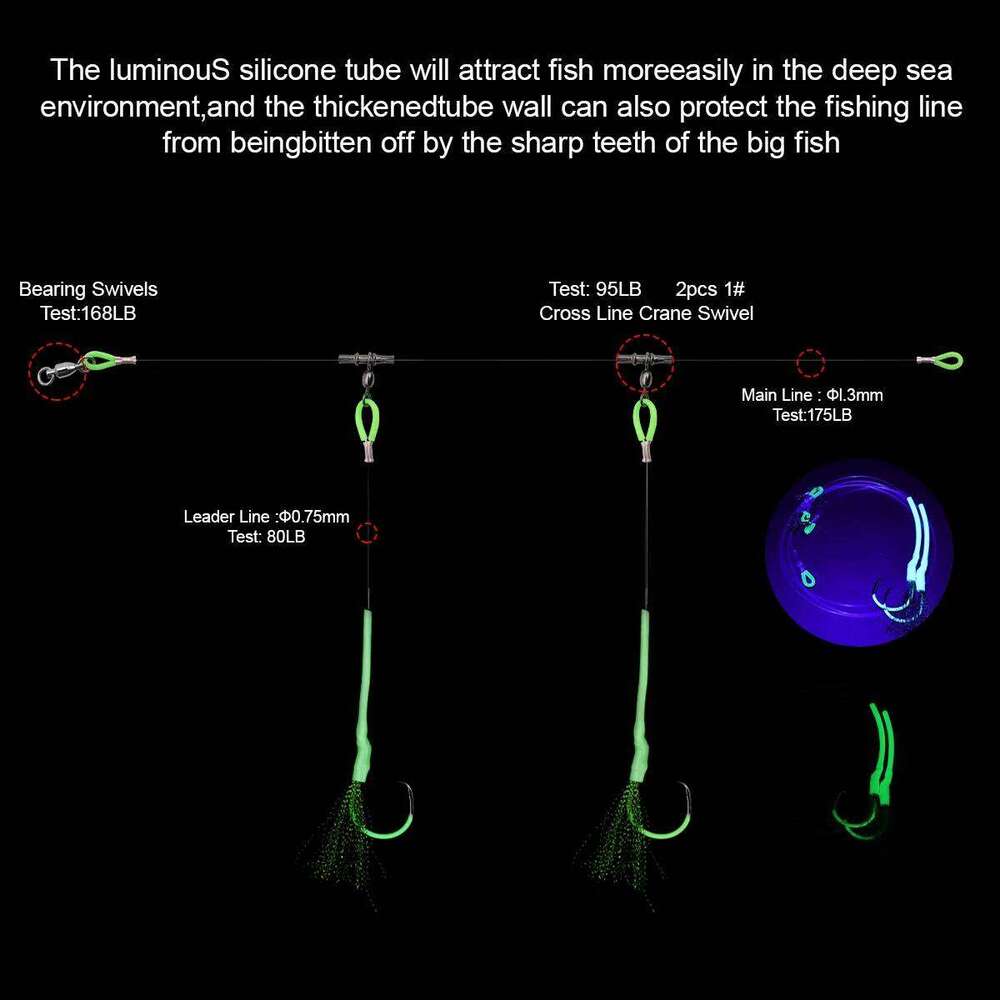1pc Deep Sea Cod Rig Strong Line with Luminous Tube Black Circle Hook Ideal Saltwater Fishing Rigs Z260228