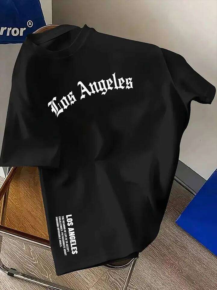Men's Summer 100% Cotton Fashion Los Angeles Letter Printed Loose Large Casual Comfortable Round Neck Short Sleeve T-shirt Top C260228 - view 7