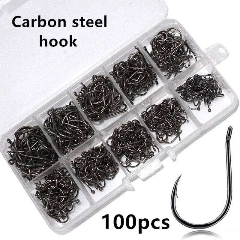 100Pcs/box #3~#12 High Carbon Steel Hooks, Sport Circle Silver Fishing Hooks Z260228