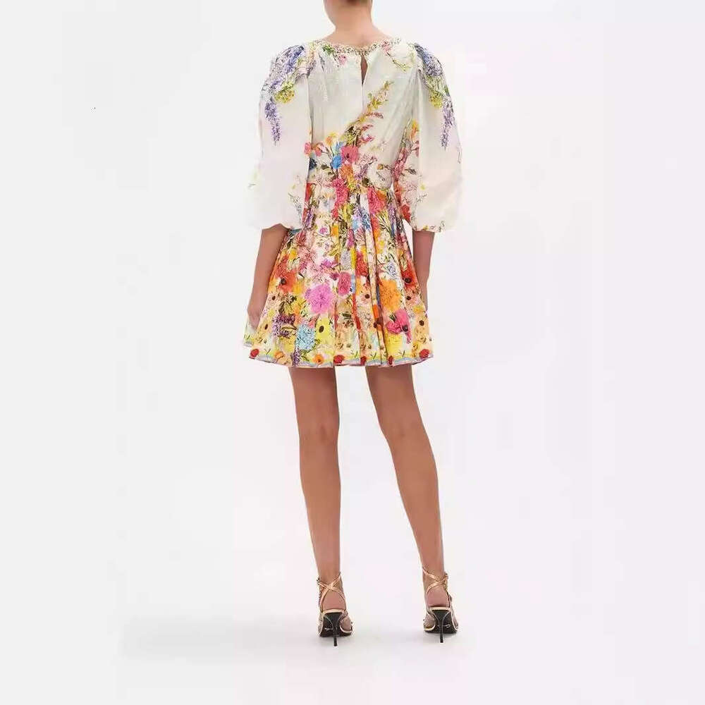 2026 Spring/Summer New Designer Fashion Fairy style Flower V-neck a2 Lantern Sleeve Sweet Skirt