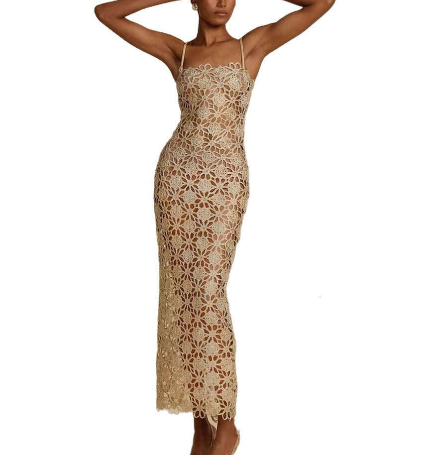 2026 a2 spring niche fashion brand gold thread flower lace goddess style sexy slim fit long skirt