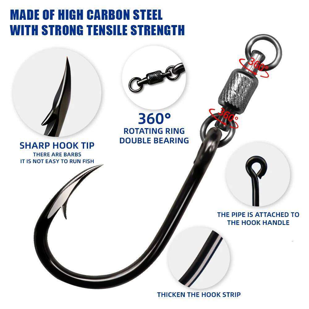 ZYZ 3pcs/Lot With Dual Bearing Swivel 6/0# 7/0# 8/0# Heavy Duty Bait Fishing Black Gang Hooks Free Connectable Z260228