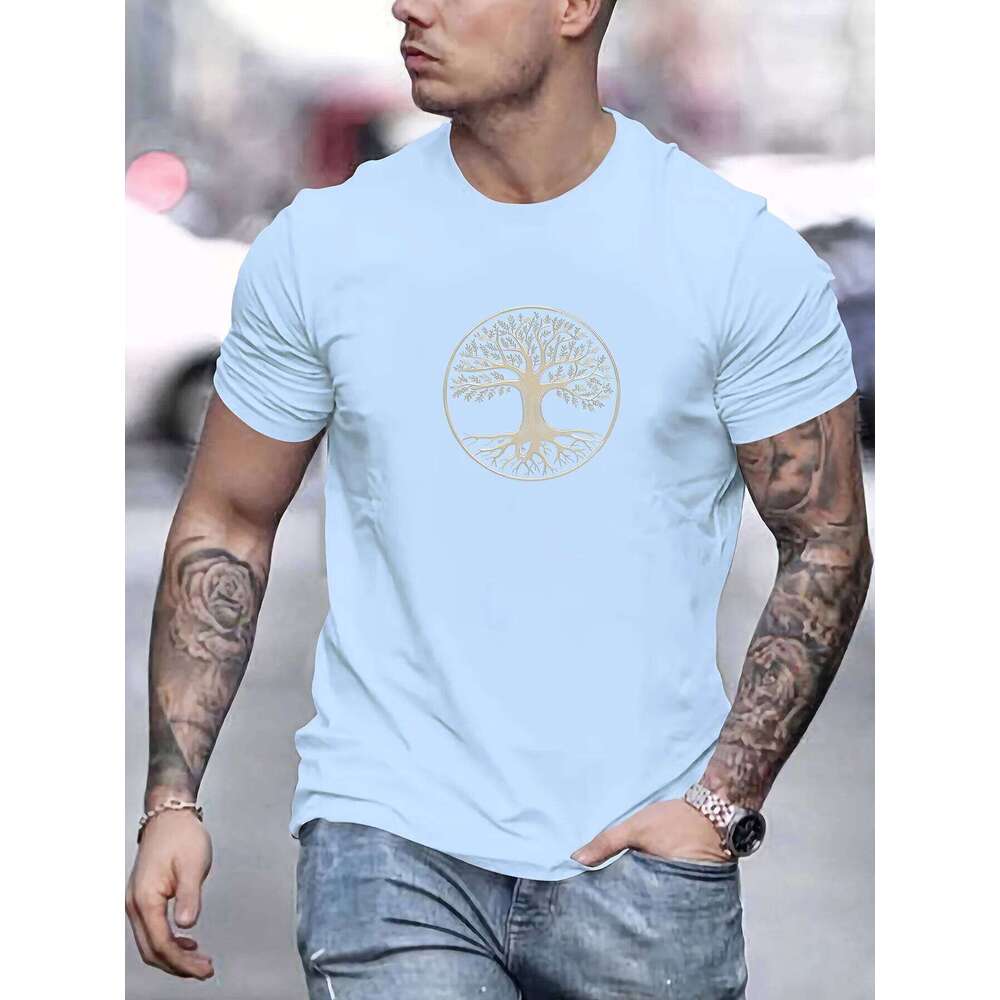 Men's summer 100% pure cotton fashionable casual wide pine pattern printed sports round neck short sleeved T-shirt top C260228 - view 6